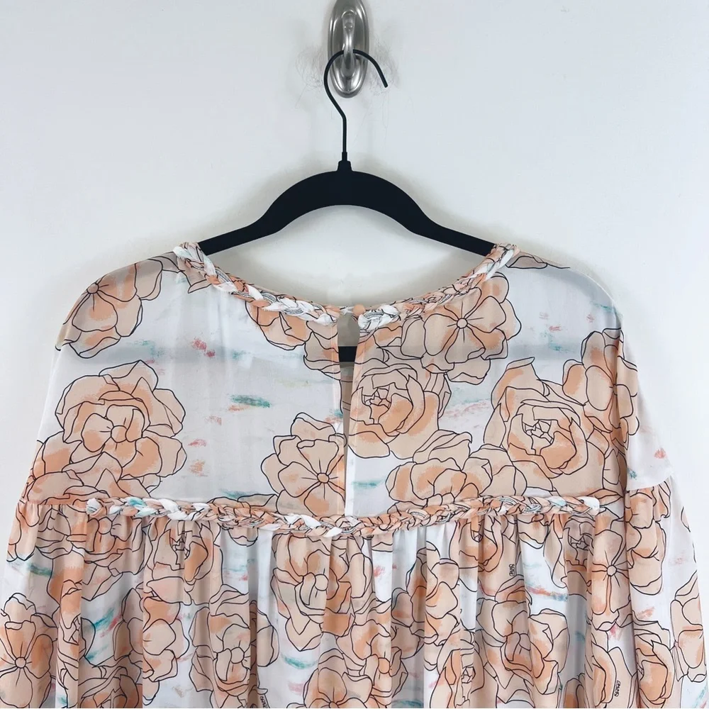 DYVNA Silk Watercolor Floral Print Short Sleeve Shift Dress Size 12 Dainty Flowy - Picture 11 of 16